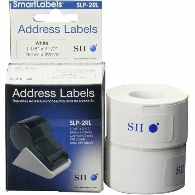 Image of Seiko SLP-2RL SmartLabel Printer Address Labels, 1 1/8" W x 3 1/2" Length, Rectangle, Direct Thermal, White, Paper, 130 / Roll, 1 Each