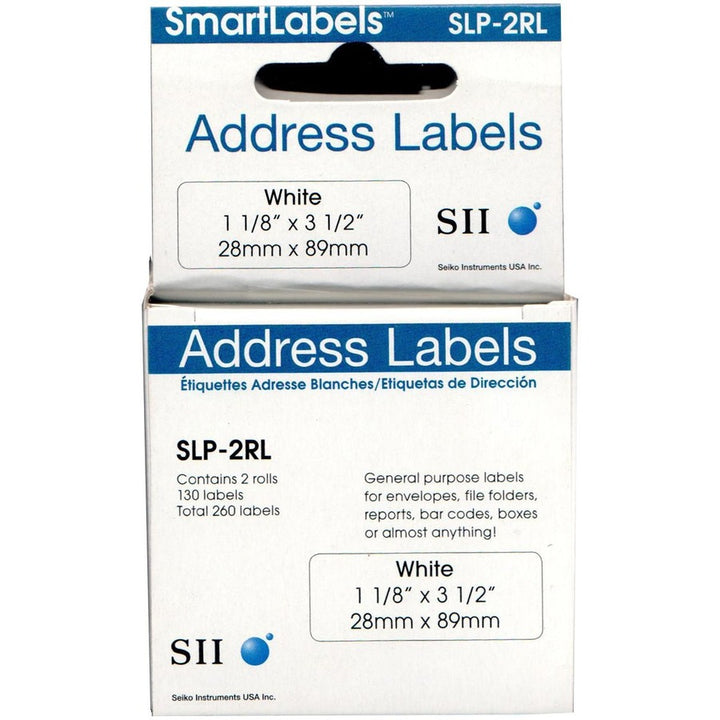 Image of Seiko SLP-2RL SmartLabel Printer Address Labels, 1 1/8" W x 3 1/2" Length, Rectangle, Direct Thermal, White, Paper, 130 / Roll, 1 Each
