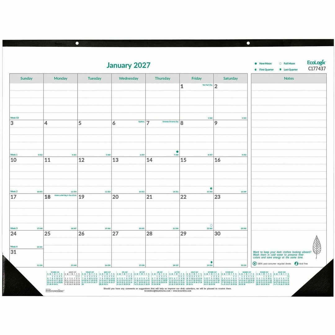 Image of Brownline C177437 2027 EcoLogix® Monthly Desk Pad Calendar