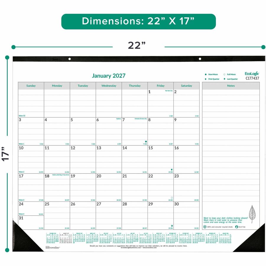 Image of Brownline C177437 2027 EcoLogix® Monthly Desk Pad Calendar