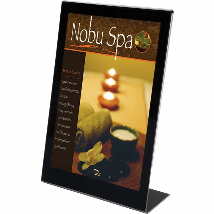 Image of deflecto® Slanted Standup Sign Holder, Insert 8-1/2"x11", Black