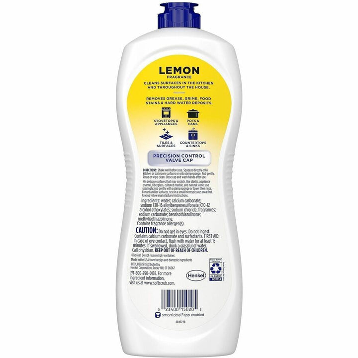 Image of Soft Scrub 15020 All Purpose Cleanser, For Kitchen, 36 fl oz (1.1 quart), Lemon Scent, Disinfectant, Pleasant Scent, Anti-bacterial, 1 Each