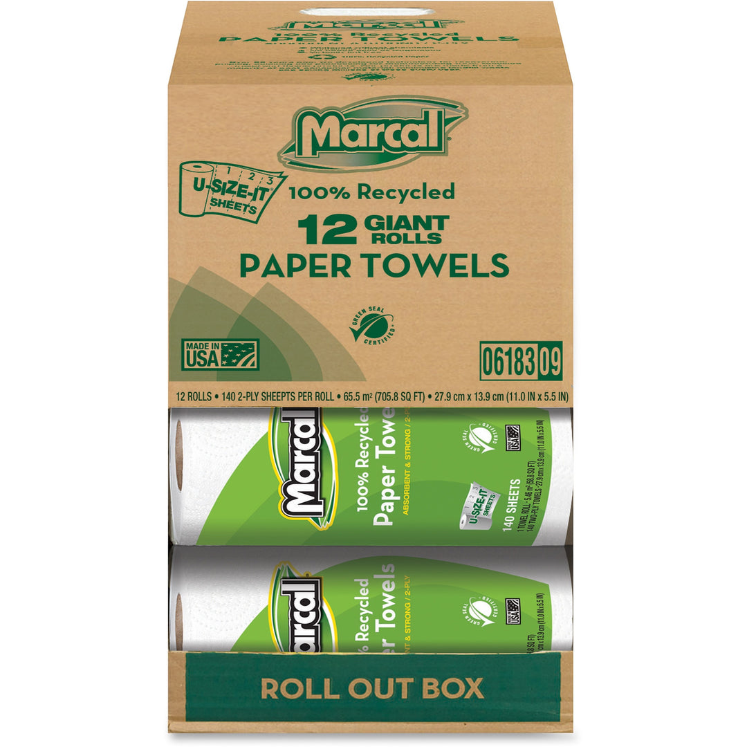Image of Marcal® Paper Towels, 2-Ply, 140 Sheets/Roll, 12 Roll/CT, White