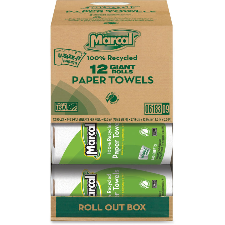 Image of Marcal® Paper Towels, 2-Ply, 140 Sheets/Roll, 12 Roll/CT, White