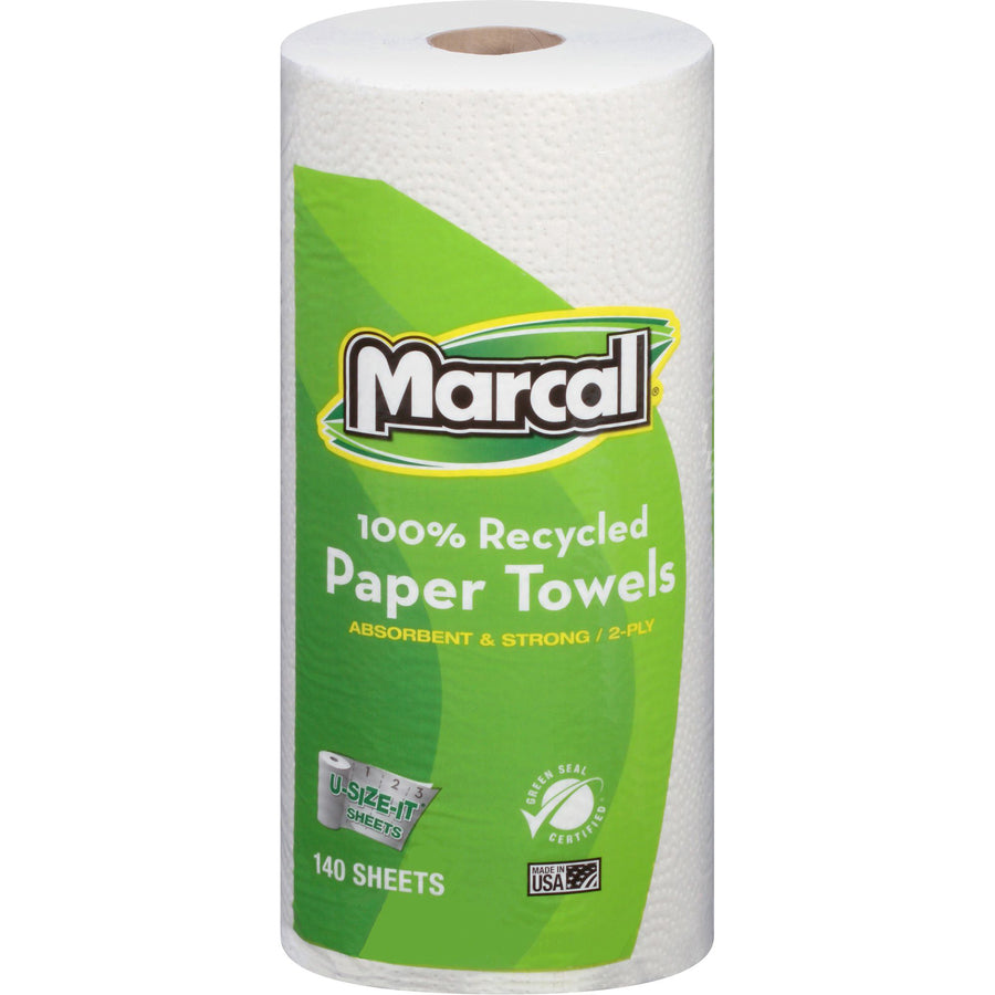 Image of Marcal® Paper Towels, 2-Ply, 140 Sheets/Roll, 12 Roll/CT, White