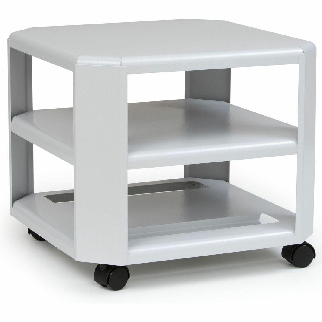 Image of Master® Mead-Hatcher Mobile Printer Stand, Metal, 3 Shelves, 75 lb Capacity, 17.8" x 17.8" x 14.75", Platinum