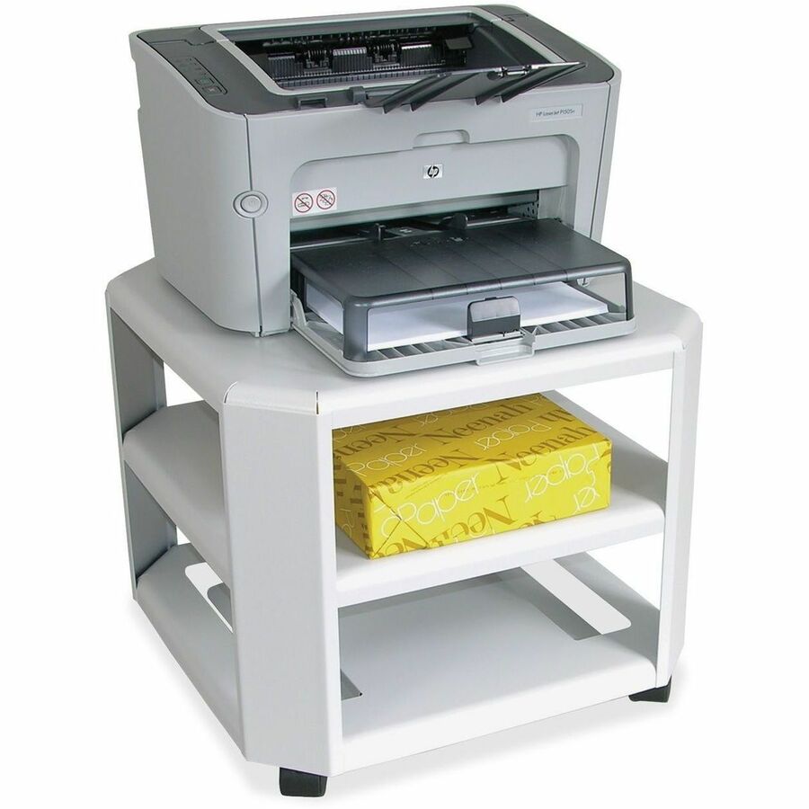 Image of Master® Mead-Hatcher Mobile Printer Stand, Metal, 3 Shelves, 75 lb Capacity, 17.8" x 17.8" x 14.75", Platinum