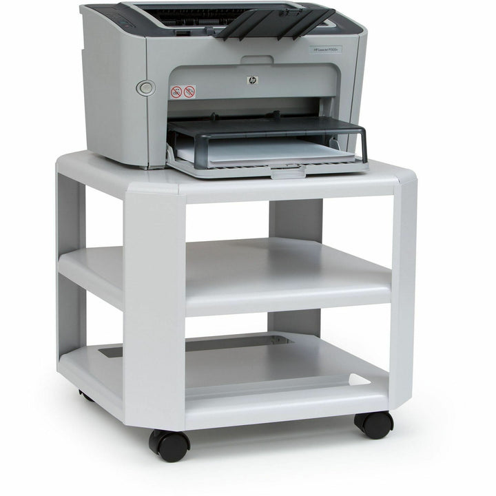 Image of Master® Mead-Hatcher Mobile Printer Stand, Metal, 3 Shelves, 75 lb Capacity, 17.8" x 17.8" x 14.75", Platinum