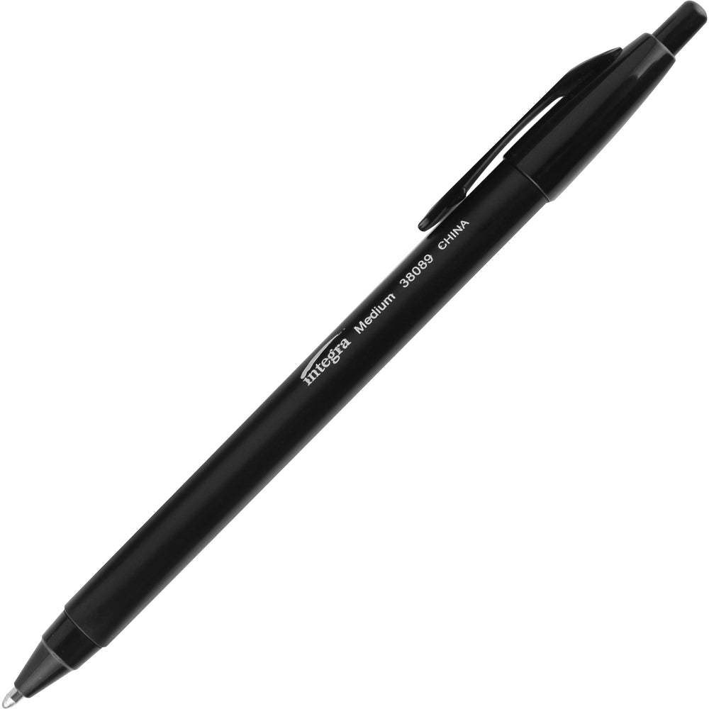 Image of Integra Ballpoint Pens, Retractable, Medium Point, Black Barrel/Ink