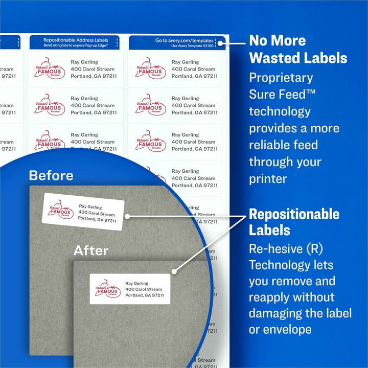 Image of Avery® 58160 Repositionable Address Labelss, Sure Feed Technology
