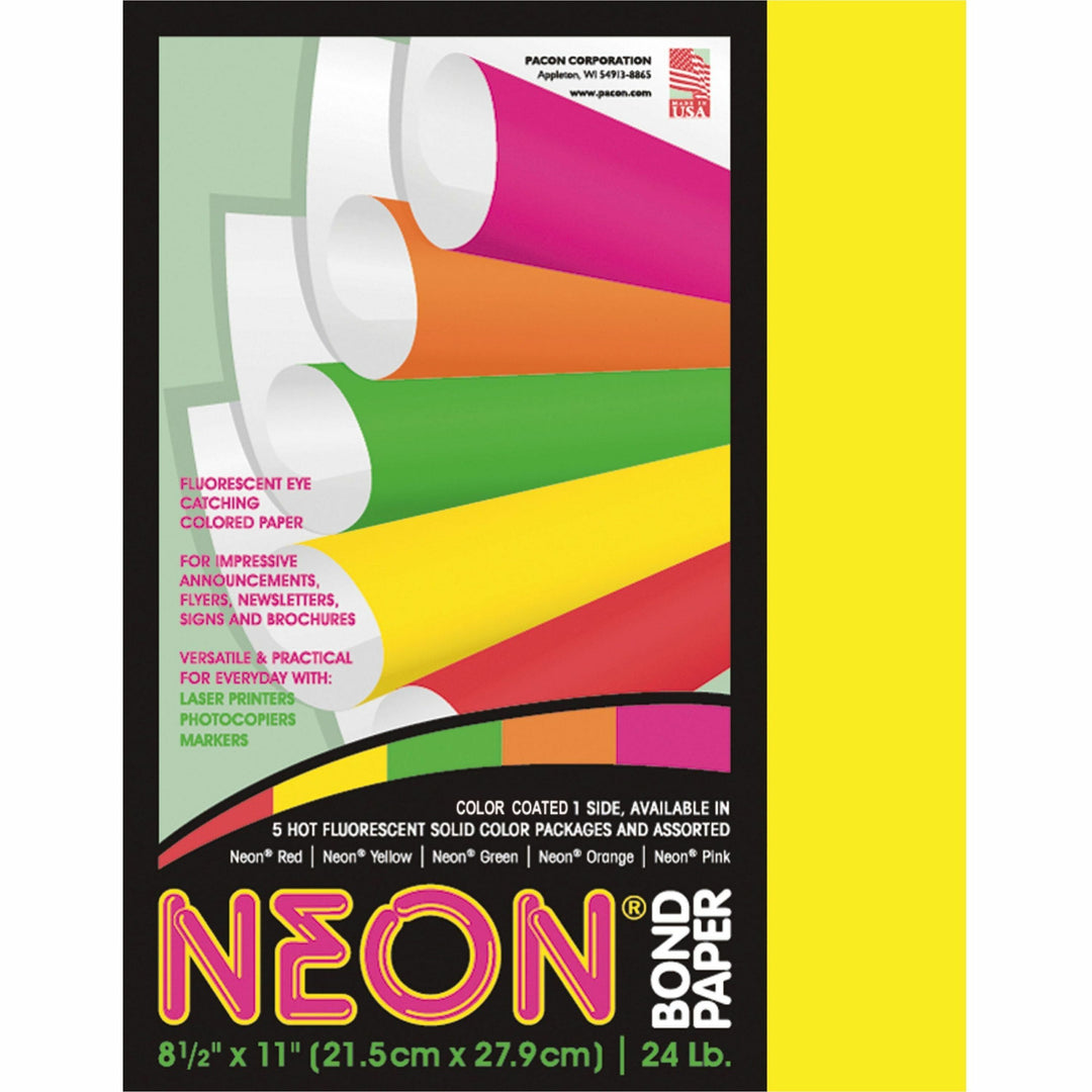 Image of Pacon® Bond Paper, 24 lb., 8-1/2"x11", 100Sht/PK, Neon Yellow