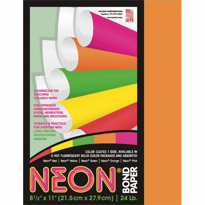Image of Pacon® Bond Paper, 24 lb., 8-1/2"x11", 100Sht/PK, Neon Orange