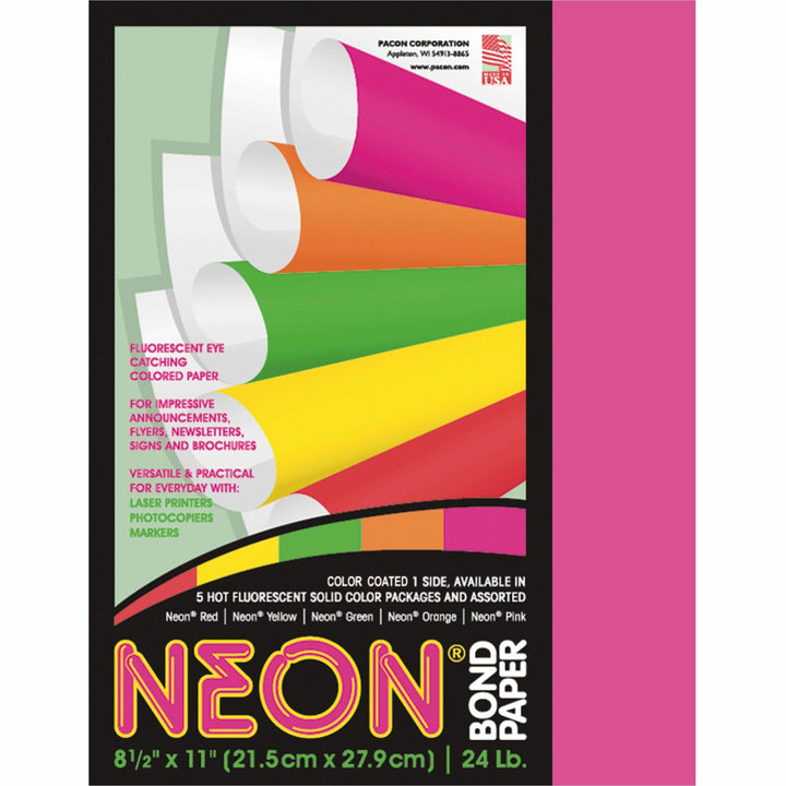 Image of Pacon® Bond Paper, 24 lb., 8-1/2"x11", 100Sht/PK, Neon Pink