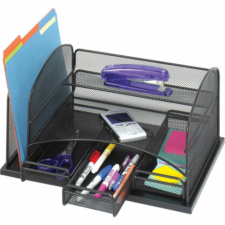 Image of Safco® Onyx Organizer with 3 Drawers, 6 Compartments, Steel, 16 x 11.5 x 8.25, Black