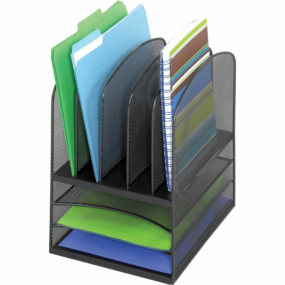 Image of Safco® Onyx Mesh Desk Organizer With Five Vertical And Three Horizontal Sections, Letter Size Files, 11.5" X 9.5" X 13", Black