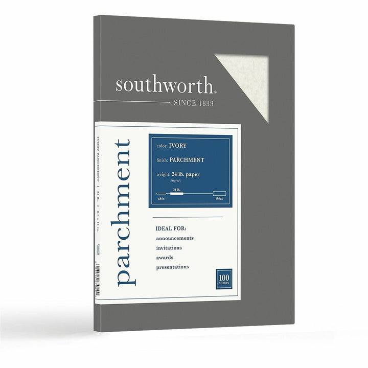 Image of Southworth P984CK Parchment Specialty Paper, Letter, 8 1/2" x 11", 24 lb Basis Weight, Parchment, Acid-free, Lignin-free, Ivory, 100 / Pack
