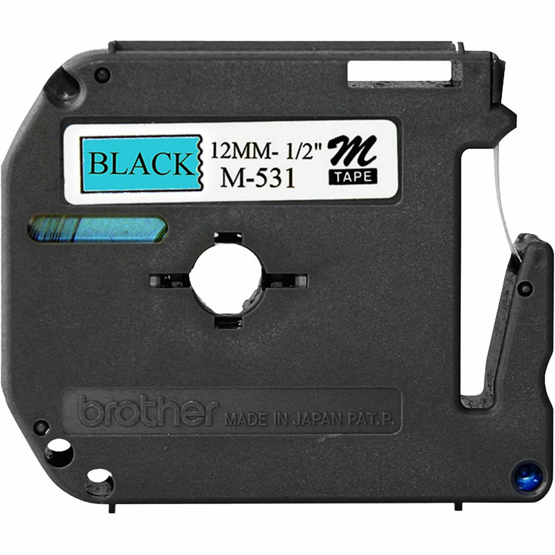 Image of P-touch M531 P-touch Nonlaminated M Series Tape Cartridge, 1/2" W x 26 1/5 ft Length, Rectangle, Blue, Black, 1 Each