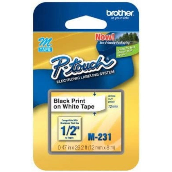 Image of P-touch M231 P-touch Nonlaminated M Series Tape Cartridge, x 1/2" Width, Direct Thermal, White, 1 Each