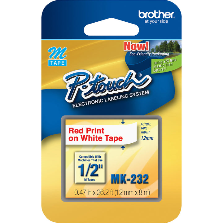 Image of P-touch MK232 P-touch Nonlaminated M Series Tape Cartridge, 1/2" W x 26 1/5 ft Length, Rectangle, Direct Thermal, White, 1 Each
