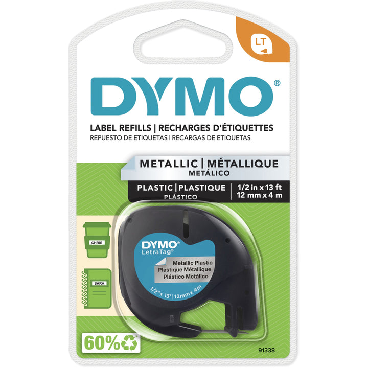 Image of DYMO® LetraTag Tape, 1/2"x13', Plastic, Metallic Silver
