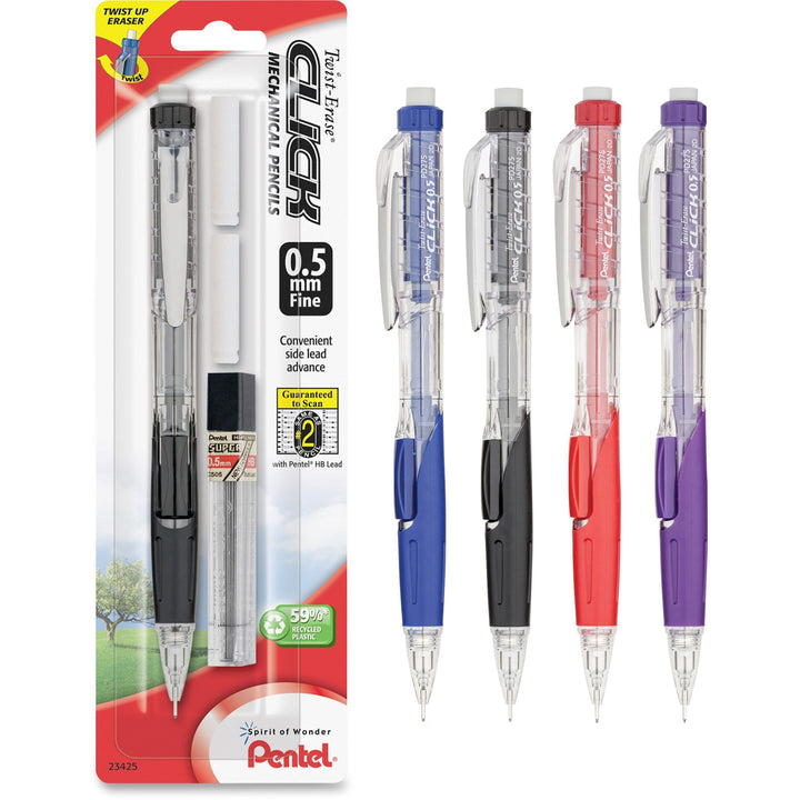 Image of Pentel® Mechanical Pencil, w/Twist Eraser, Refillable, 0.5mm, Asst.