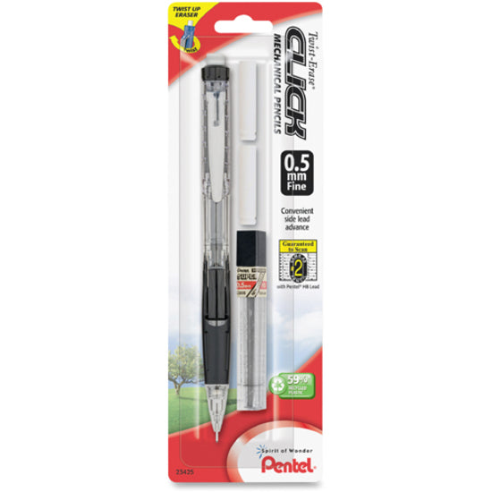 Image of Pentel® Mechanical Pencil, w/Twist Eraser, Refillable, 0.5mm, Asst.