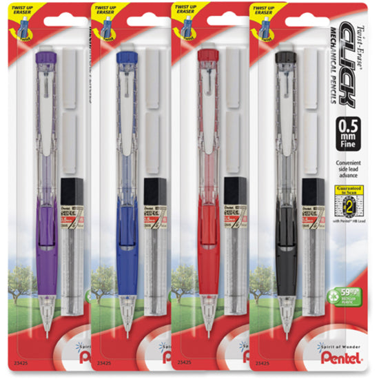 Image of Pentel® Mechanical Pencil, w/Twist Eraser, Refillable, 0.5mm, Asst.