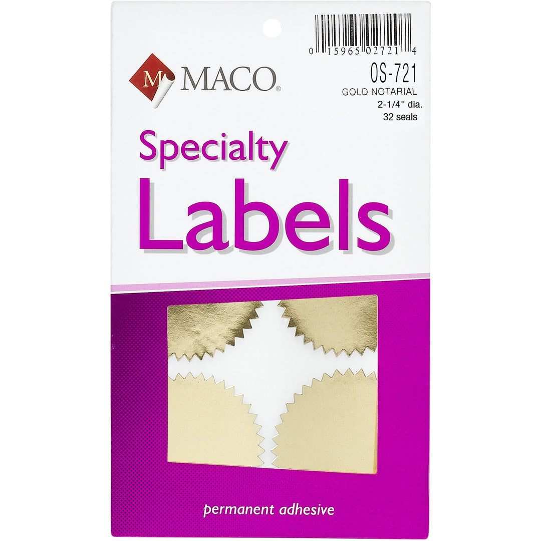 Image of MACO® Notarial Seals, 2-1/4" Diameter, 32/PK, Gold