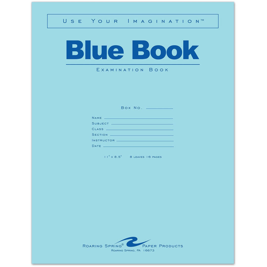 Image of Roaring Spring® Exam Book, Wide Ruled, 8 Shts, 11"x8-1/2", 50/PK, Blue