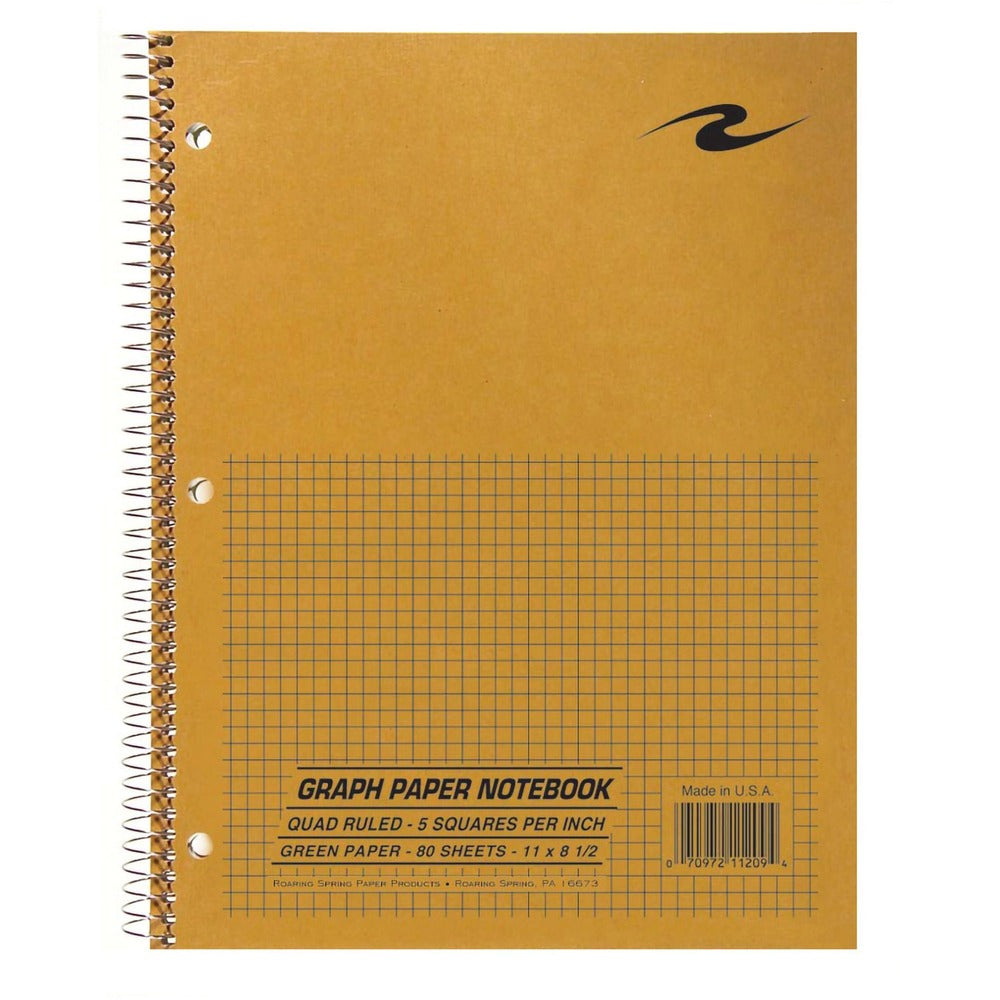 Image of Roaring Spring® Notebook,Wire,5x5 Rld,3HP,8-1/2"x11",80 GN SHT,BN Cover