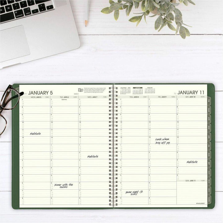 Image of AT-A-GLANCE® Recycled Weekly Vertical-Column Format Appointment Book, 11 x 8.25, Green Cover, 12-Month (Jan to Dec): 2025