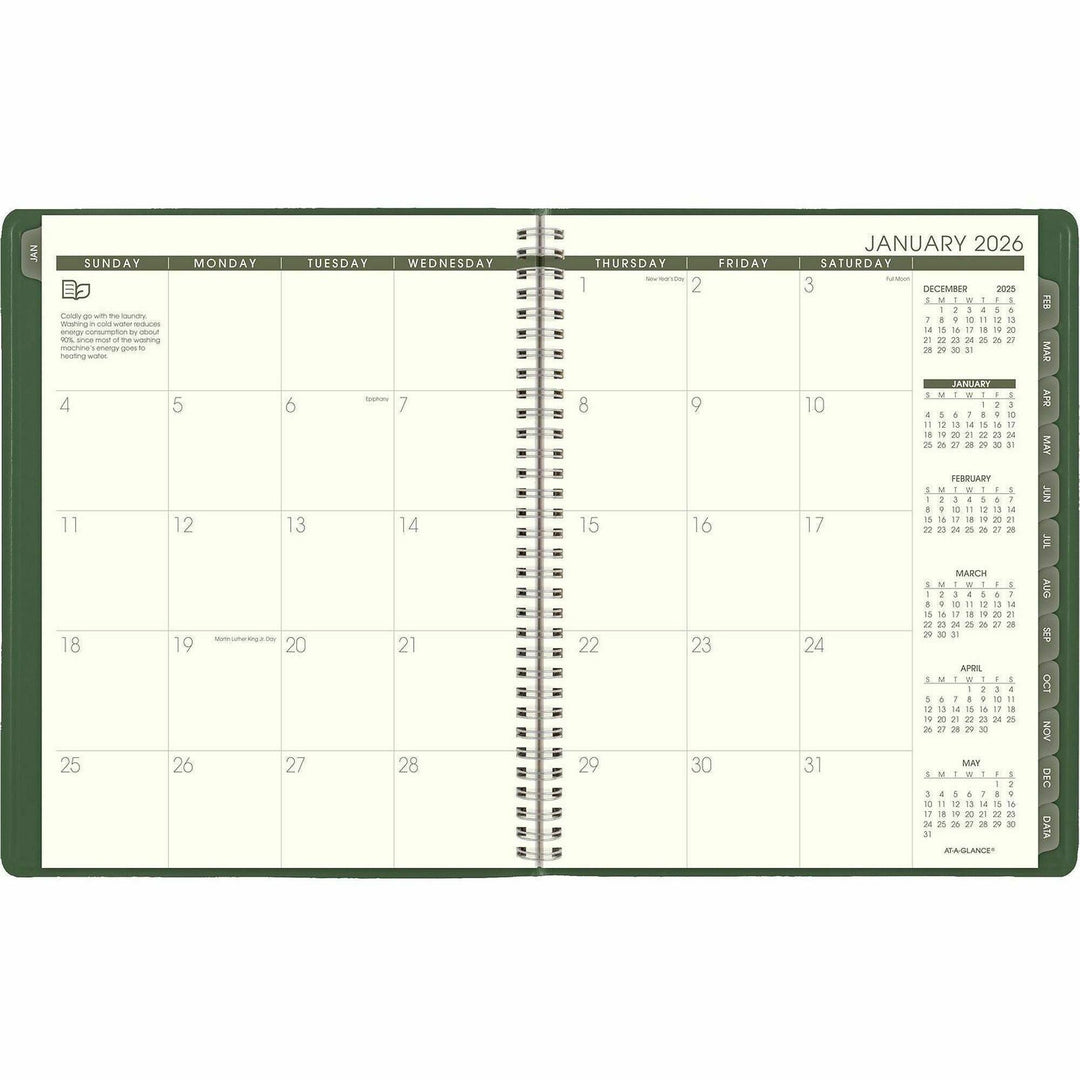 Image of AT-A-GLANCE® Recycled Weekly Vertical-Column Format Appointment Book, 11 x 8.25, Green Cover, 12-Month (Jan to Dec): 2025