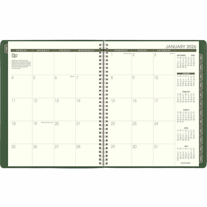Image of AT-A-GLANCE® Recycled Weekly Vertical-Column Format Appointment Book, 11 x 8.25, Green Cover, 12-Month (Jan to Dec): 2025