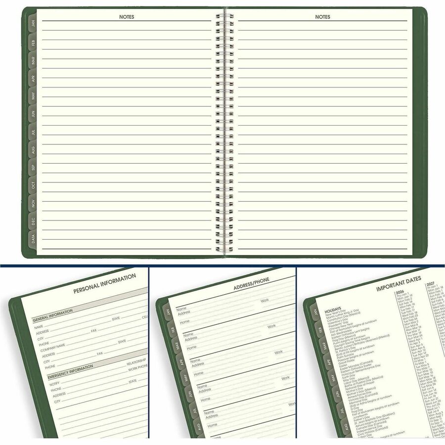 Image of AT-A-GLANCE® Recycled Weekly Vertical-Column Format Appointment Book, 11 x 8.25, Green Cover, 12-Month (Jan to Dec): 2025