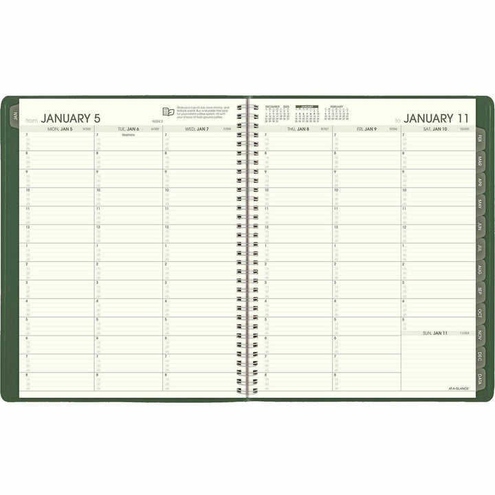 Image of AT-A-GLANCE® Recycled Weekly Vertical-Column Format Appointment Book, 11 x 8.25, Green Cover, 12-Month (Jan to Dec): 2025