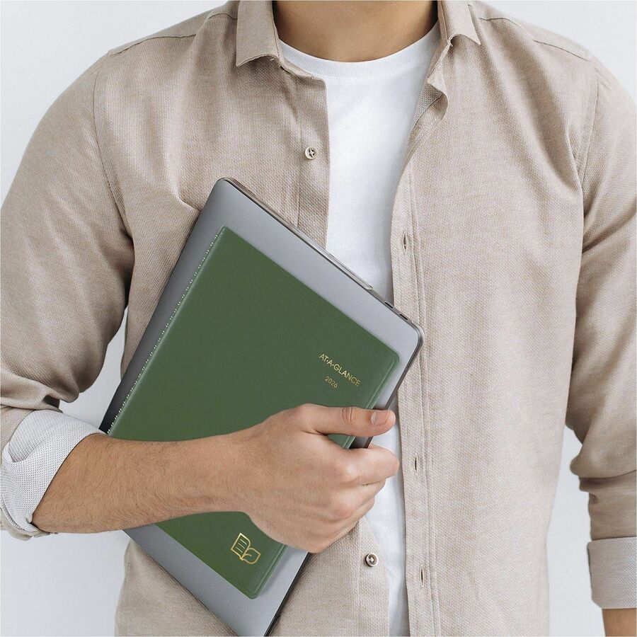Image of AT-A-GLANCE® Recycled Weekly Vertical-Column Format Appointment Book, 11 x 8.25, Green Cover, 12-Month (Jan to Dec): 2025