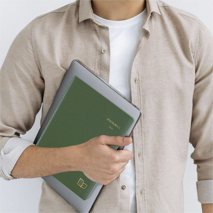 Image of AT-A-GLANCE® Recycled Weekly Vertical-Column Format Appointment Book, 11 x 8.25, Green Cover, 12-Month (Jan to Dec): 2025