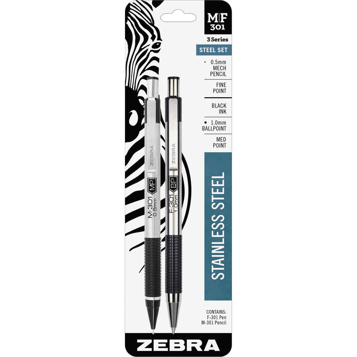 Image of Zebra M/F301 STEEL 3 Series M/F 301 Mechanical Pencil & Ballpoint Pen Set