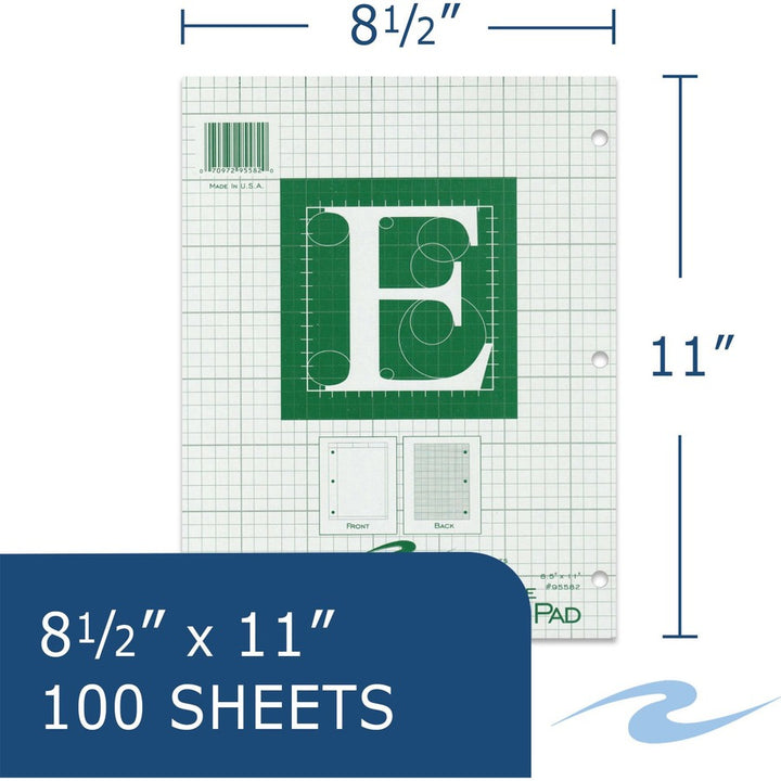 Image of Roaring Spring® Engineering Pad,5"x5" Quad,3HP,100 Shts,11"x8-1/2",Green