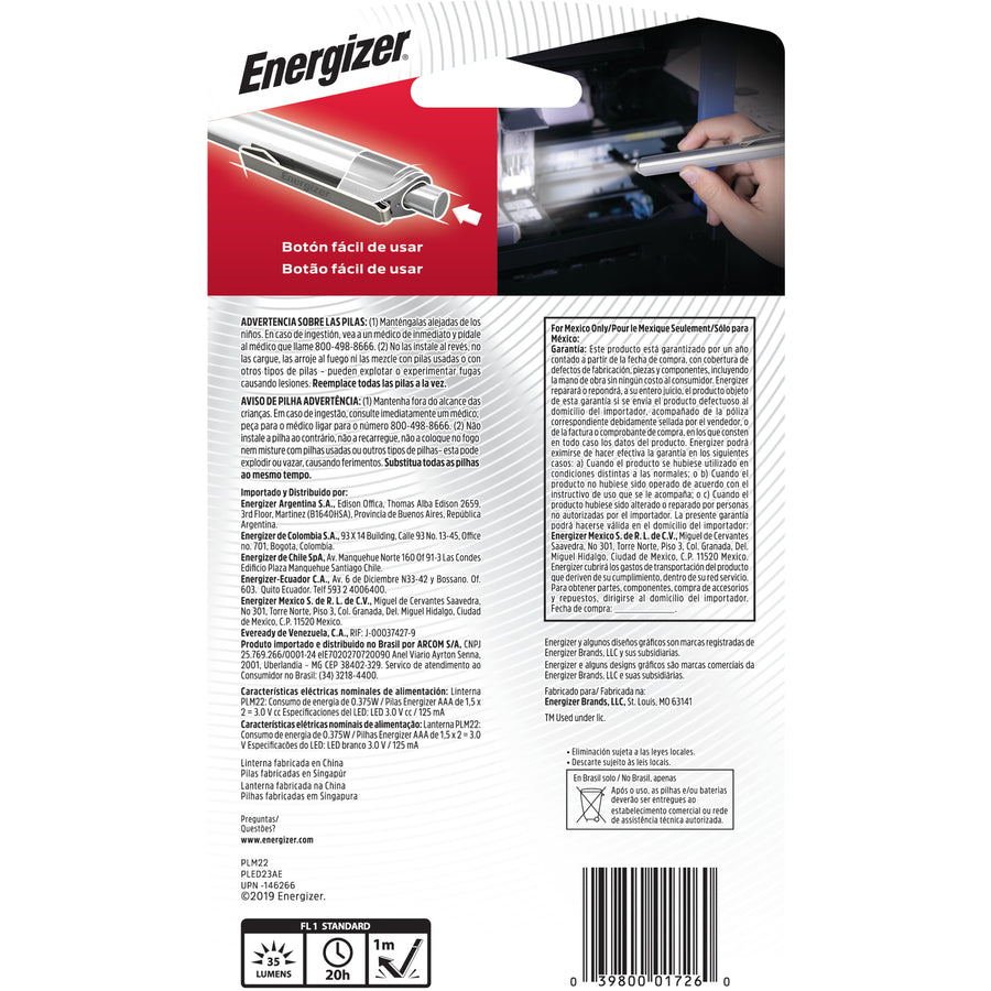 Image of Energizer® Led Pen Light, 2 Aaa Batteries (included), Silver/black