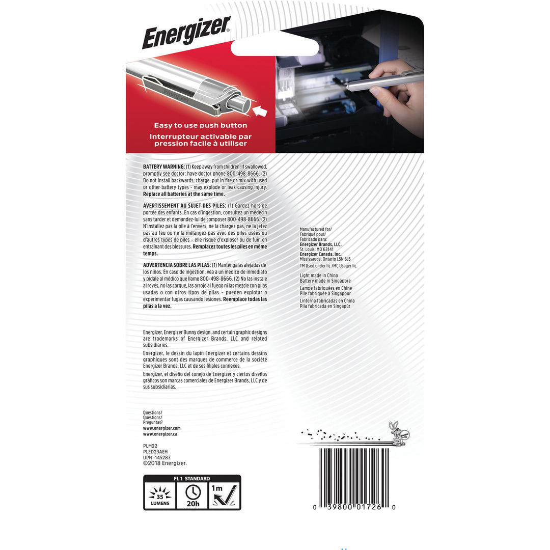 Image of Energizer® Led Pen Light, 2 Aaa Batteries (included), Silver/black
