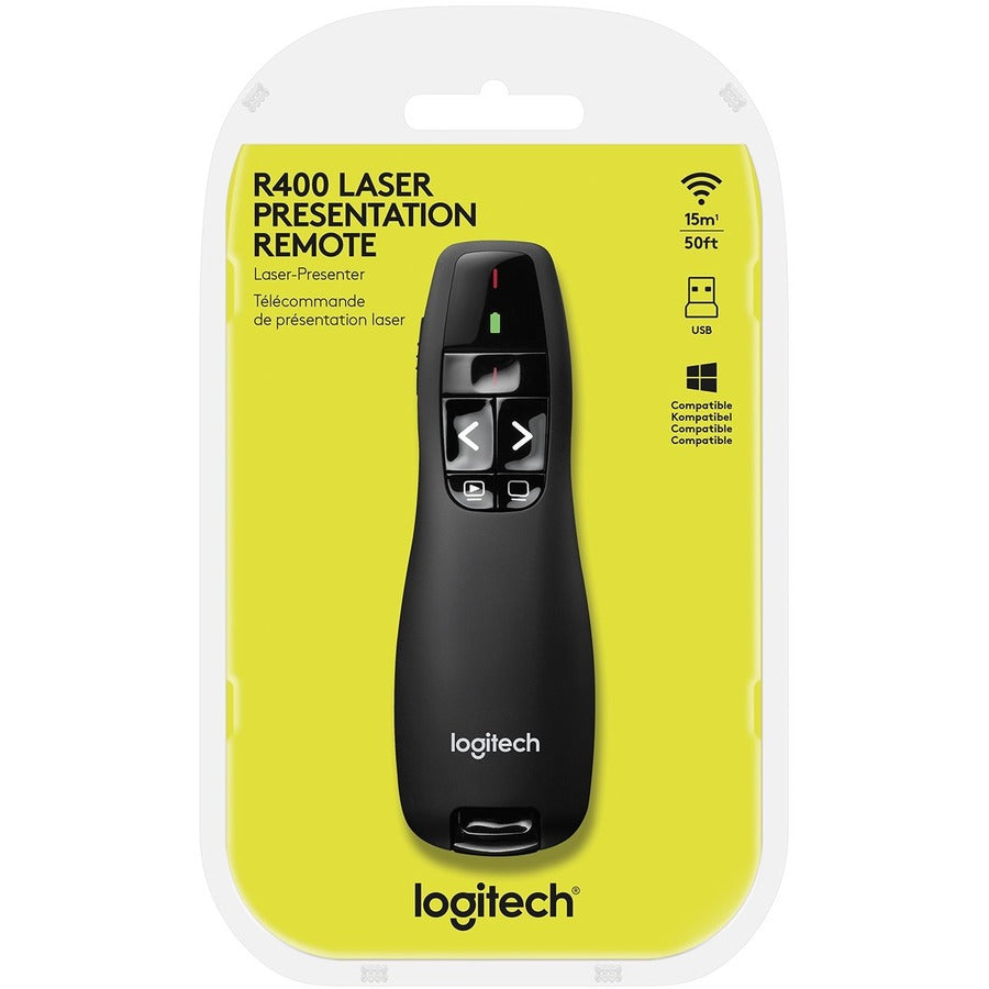 Image of Logitech® R400 Wireless Presentation Remote With Laser Pointer, Class 2, 50 Ft Range, Matte Black