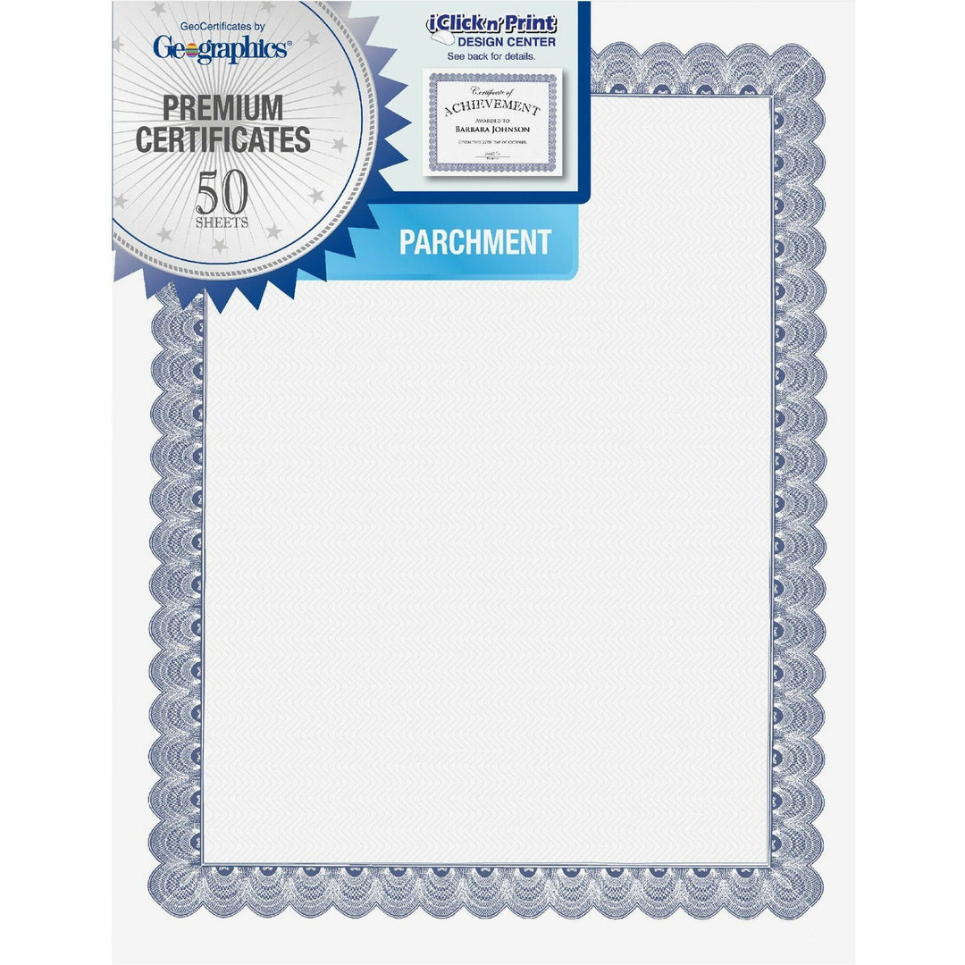 Image of Geographics® Award Certificate, 24 lb. Parchment, 8-1/2"x11", 50/PK, Blue