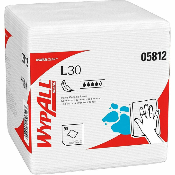 Image of Wypall 05812 GeneralClean L30 Heavy Duty Cleaning Towels, 12" L x 12.50" Width, White, 1 Pack