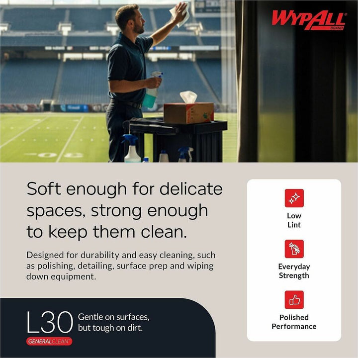 Image of Wypall 05812 GeneralClean L30 Heavy Duty Cleaning Towels, 12" L x 12.50" Width, White, 1 Pack