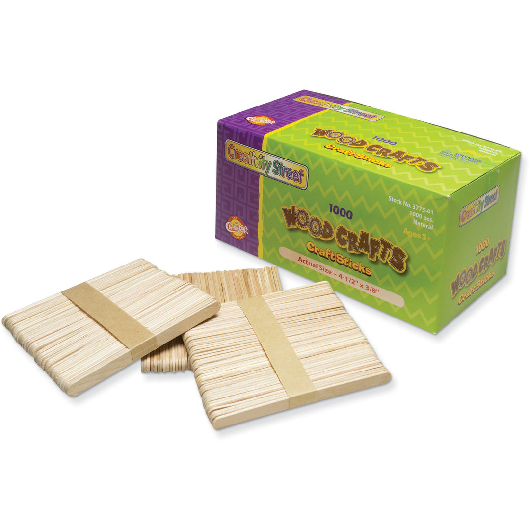 Image of Creativity Street 377501 Regular Craft Sticks, Art Project, Craft Project, 5.50" H x 0.37" W x 4.50" Length, Natural, Natural Wood, 1 Box