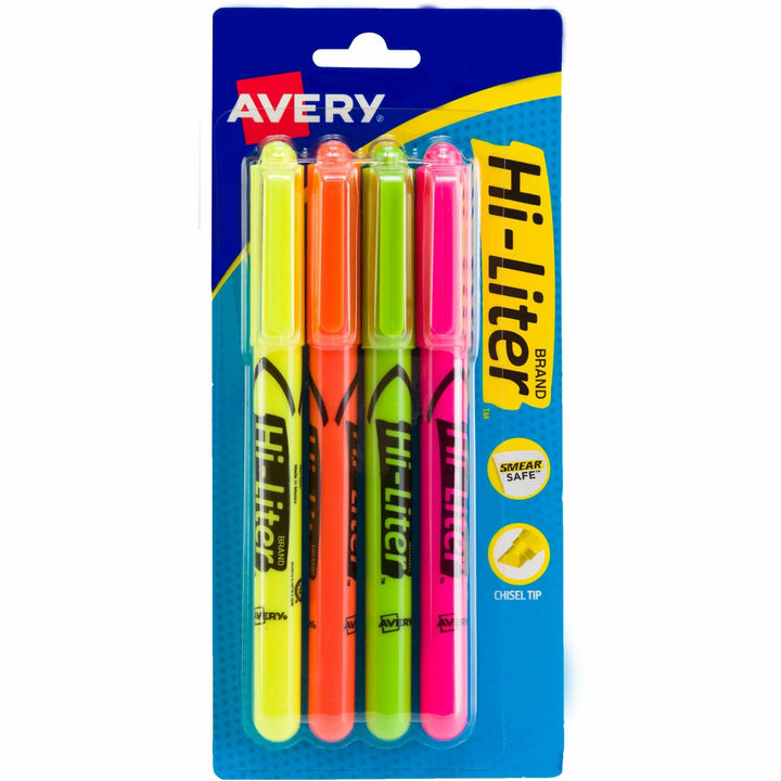 Image of Avery® Highlighters, Pen Style, Chisel Point, 4/PK, FL AST