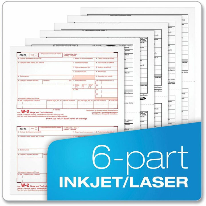 Image of Adams® 6-Part W-2 Tax Form Kit with Security Envelopes and Tax Forms Helper, 2024, 8.5 x 5.5, 2 Forms/Sheet, 24 Forms Total