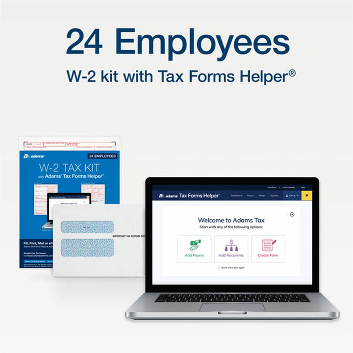 Image of Adams® 6-Part W-2 Tax Form Kit with Security Envelopes and Tax Forms Helper, 2024, 8.5 x 5.5, 2 Forms/Sheet, 24 Forms Total