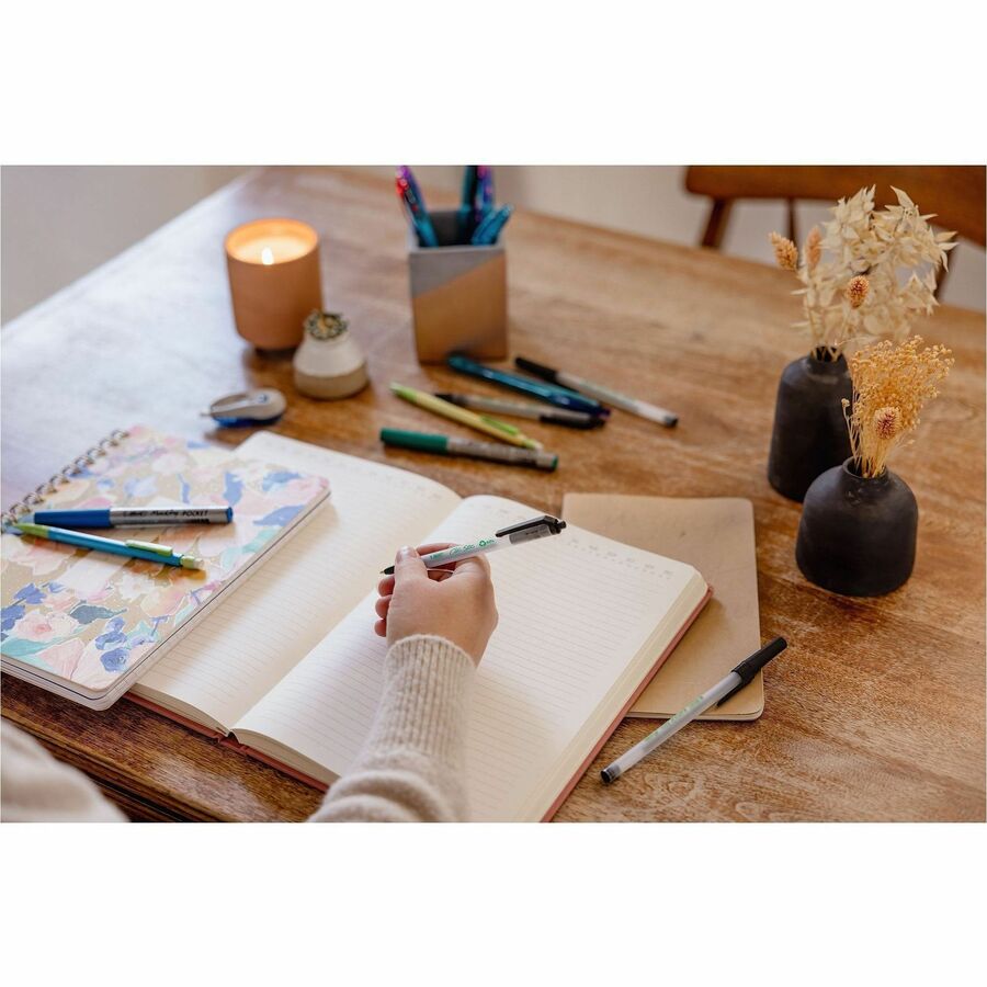 Image of BIC® Ecolutions Clic Stic Ballpoint Pen, Retractable, Medium 1 mm, Black Ink, Translucent Frost/Black Barrel, Dozen